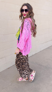 Skyline Breeze Crochet Cardigan-Bubblegum Pink