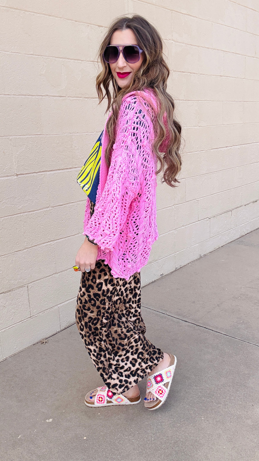 Skyline Breeze Crochet Cardigan-Bubblegum Pink