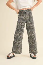 Wild Child Leopard Print Barrel Leg Pants