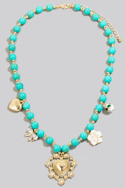 Intricate Heart Turquoise Pendant Beaded Necklace