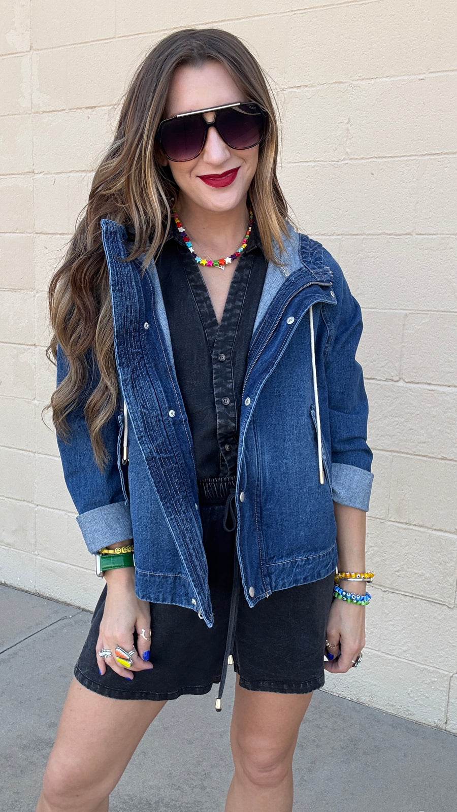 Oversized Raglan Sleeve Denim Jacket - Dark Wash