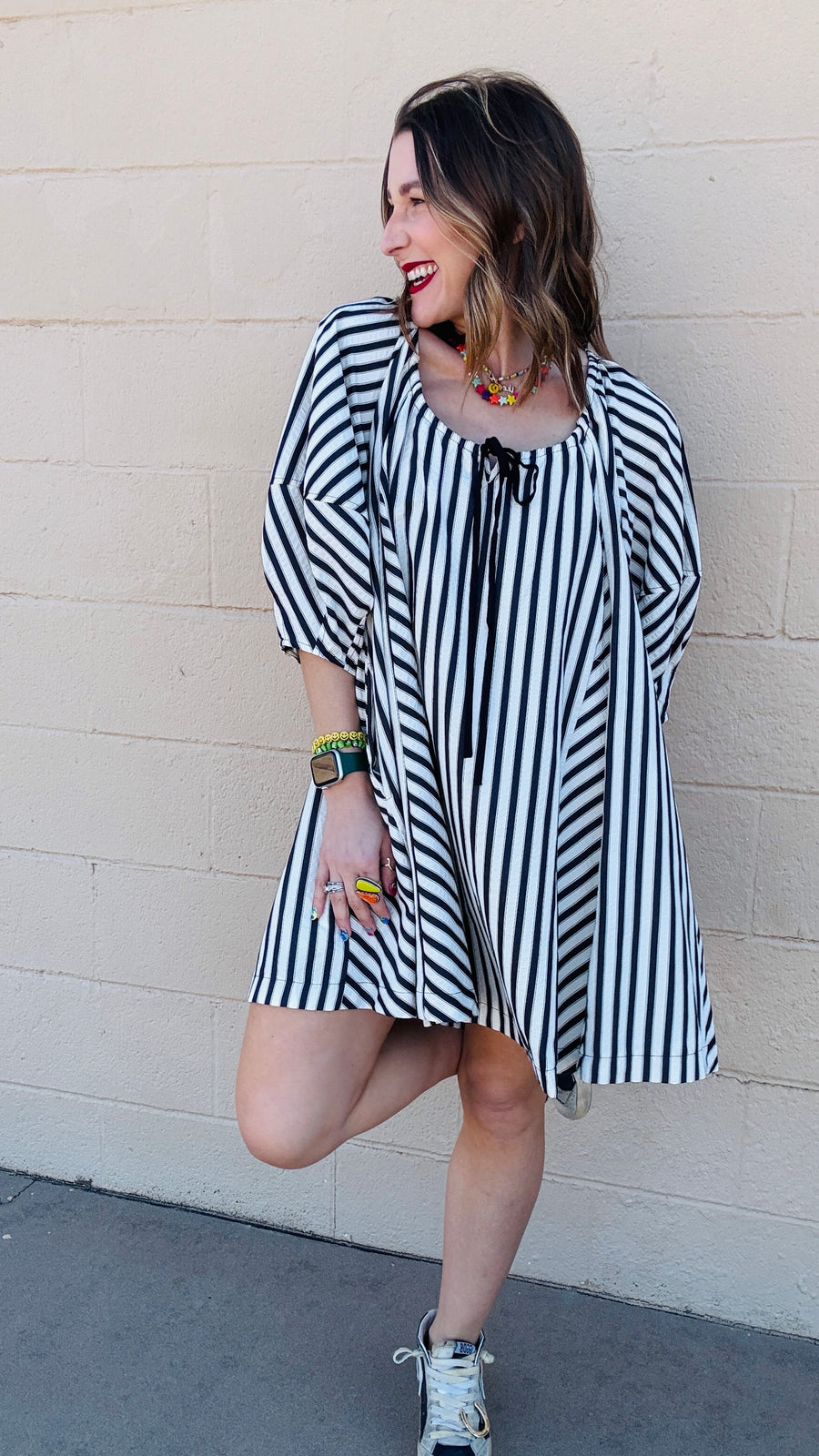 Kelsi Black & White Stripe Oversized Dress