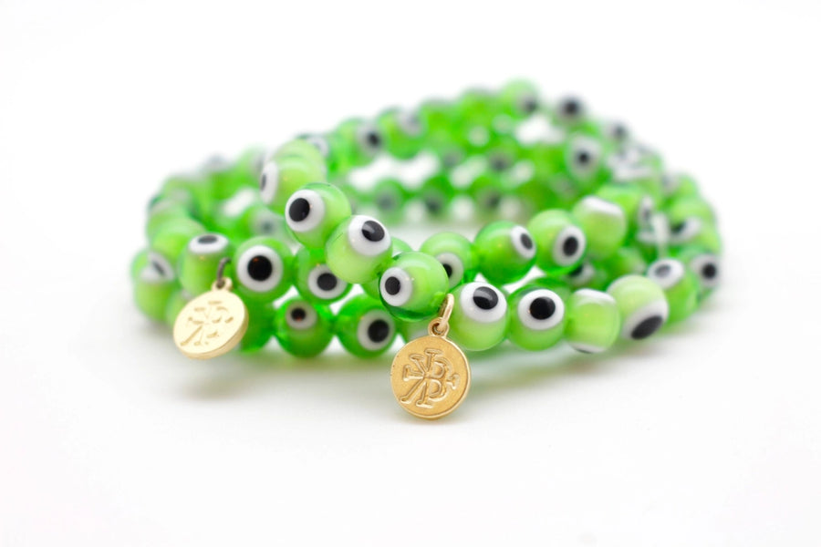 Going Places Agate Stone Evil Eye Beaded Bracelets - Lime or Orange