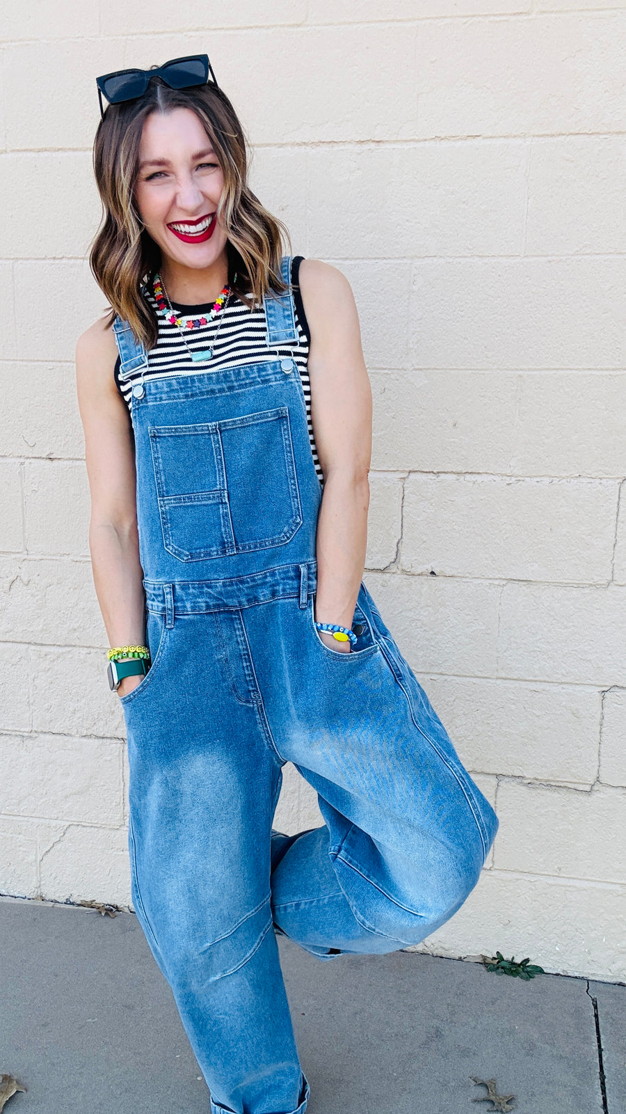 Molly Wide Barrel Leg Denim Overalls- Medium Wash