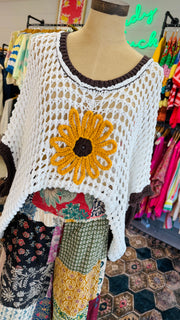 Sunflower Breeze Crochet Sweater-White
