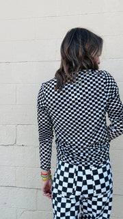 Black and White Checkered Mesh Top