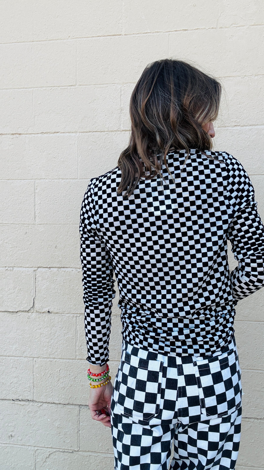 Black and White Checkered Mesh Top