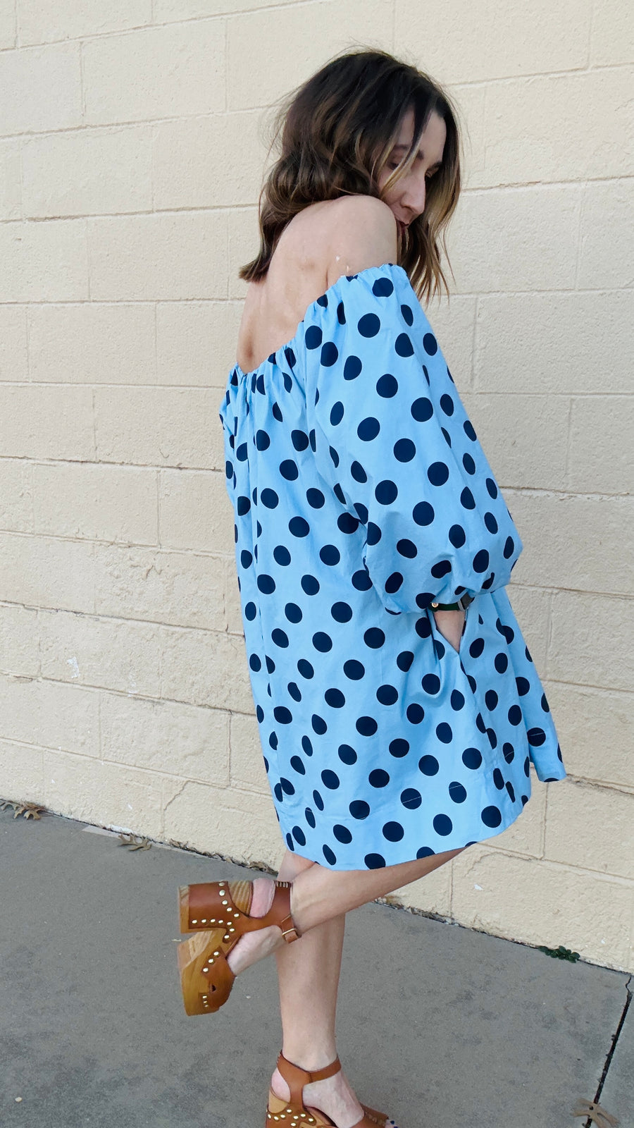 Playful Polka Dots Mini Dress- Chambray & Navy