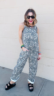 Wild Woman Leopard Print Denim Overalls