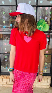 Heartbreaker Knit Tee- Red & Pink