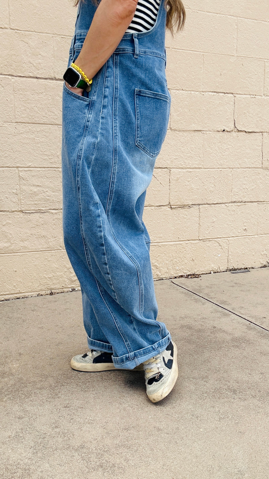 Molly Wide Barrel Leg Denim Overalls- Medium Wash