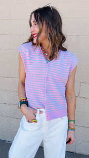 Cotton Candy Dreams Knit Sweater Vest - Pink