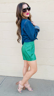 Polka Dot Perfection Satin Shorts - Green