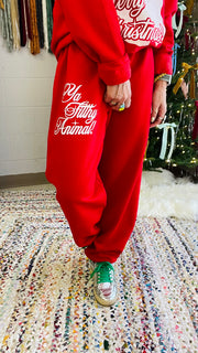 Ya Filthy Animal Graphic Holiday Sweats- Red