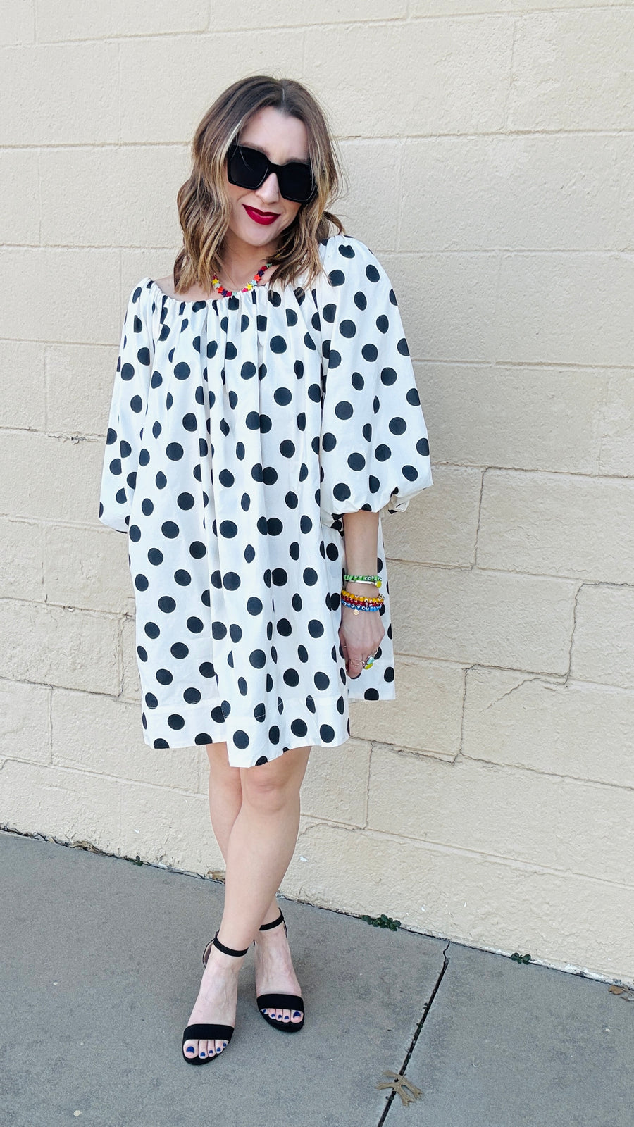 Playful Polka Dots Mini Dress- Cream & Black