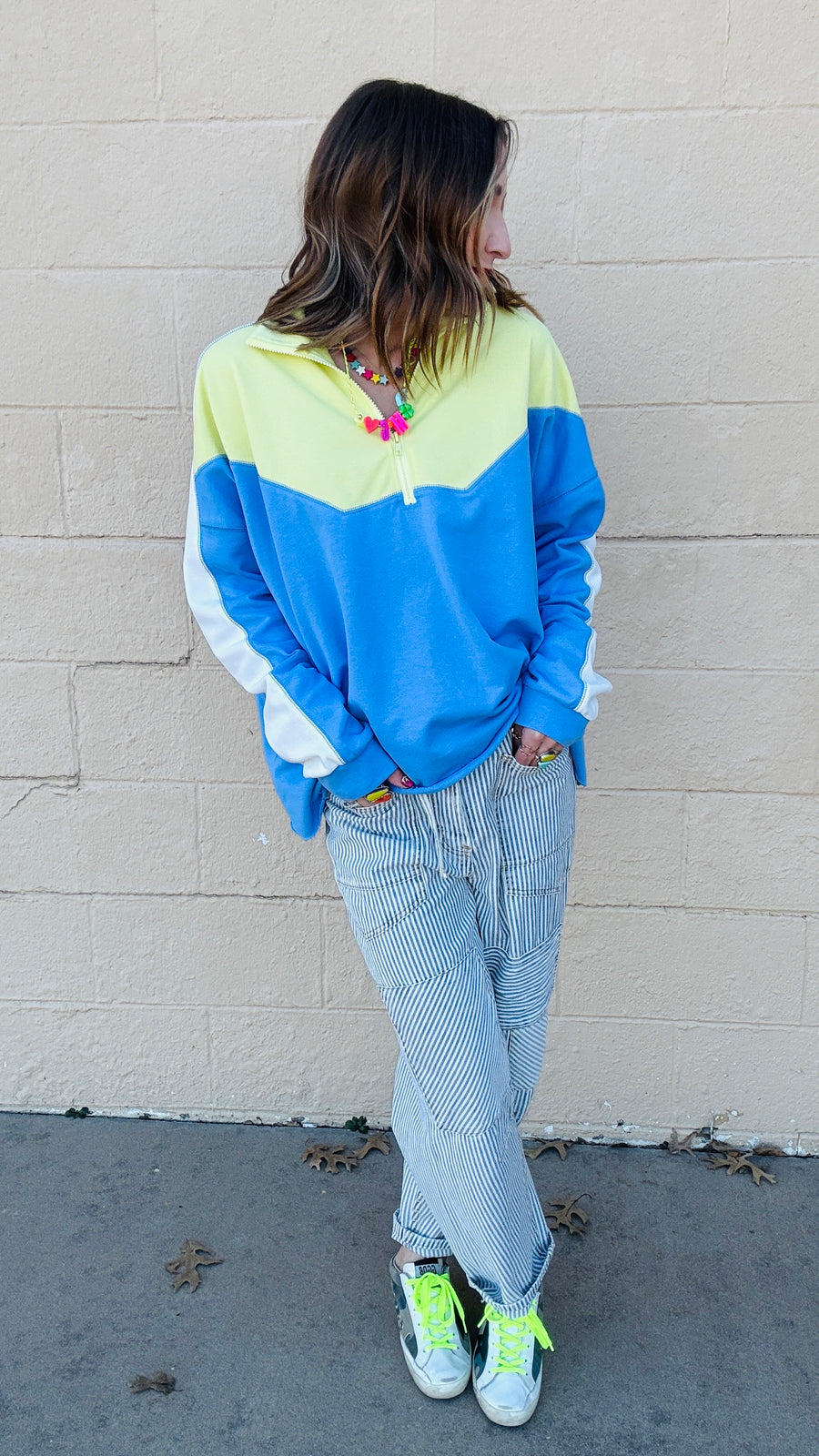 Sporty Spice Color Block Pullover- Blue Lime