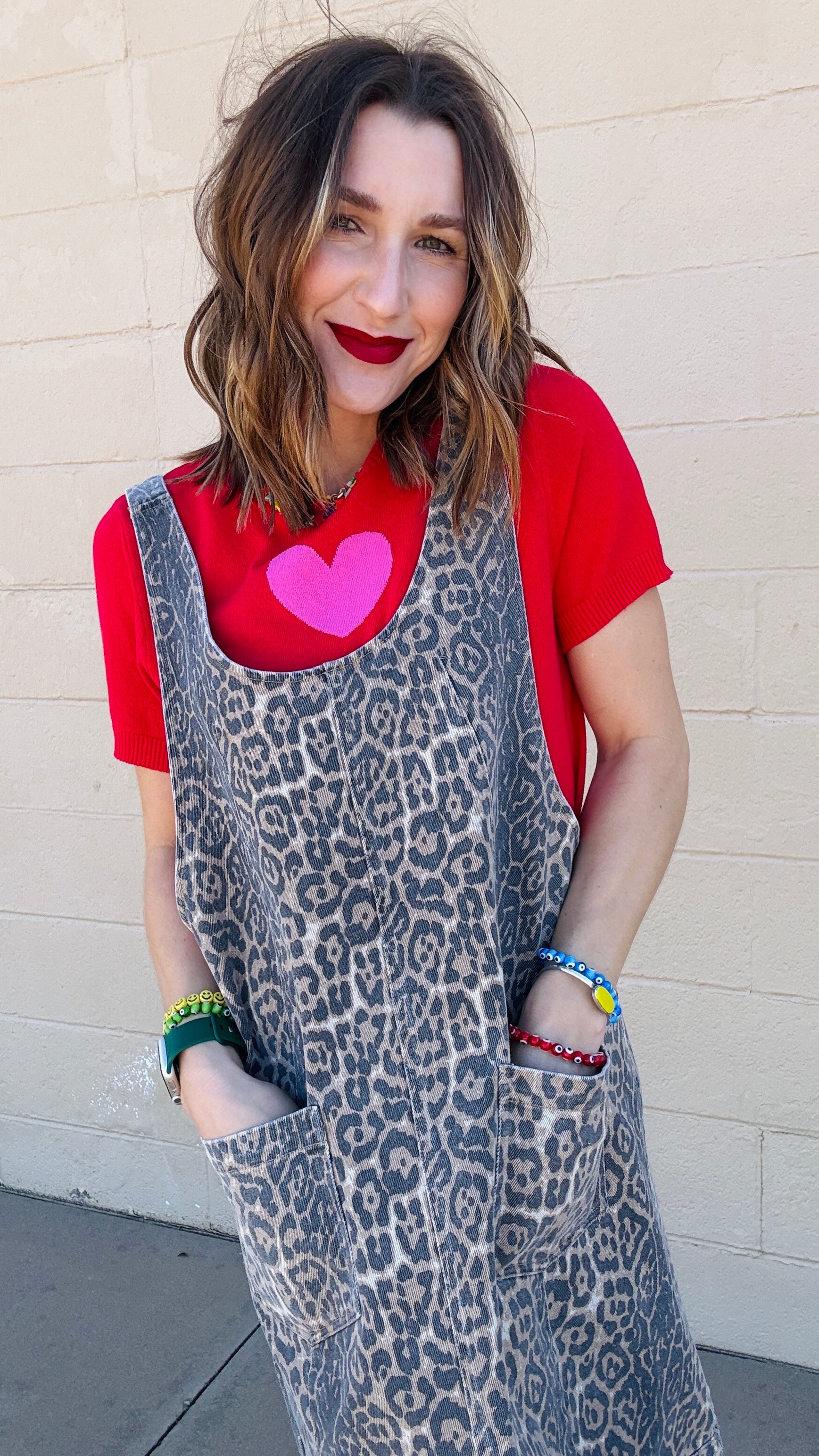 Heartbreaker Knit Tee- Red & Pink