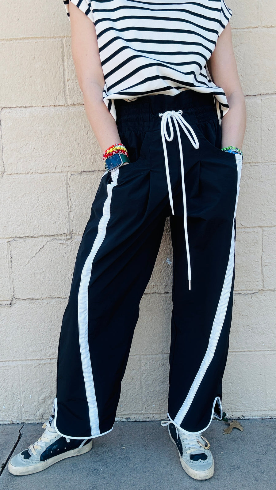 Stride and Style Windbreaker Pants-Black & White