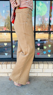 Class Act Twill Wide Leg Pants- Tan