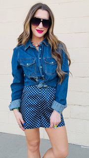 Polka Dot Perfection Satin Shorts - Navy