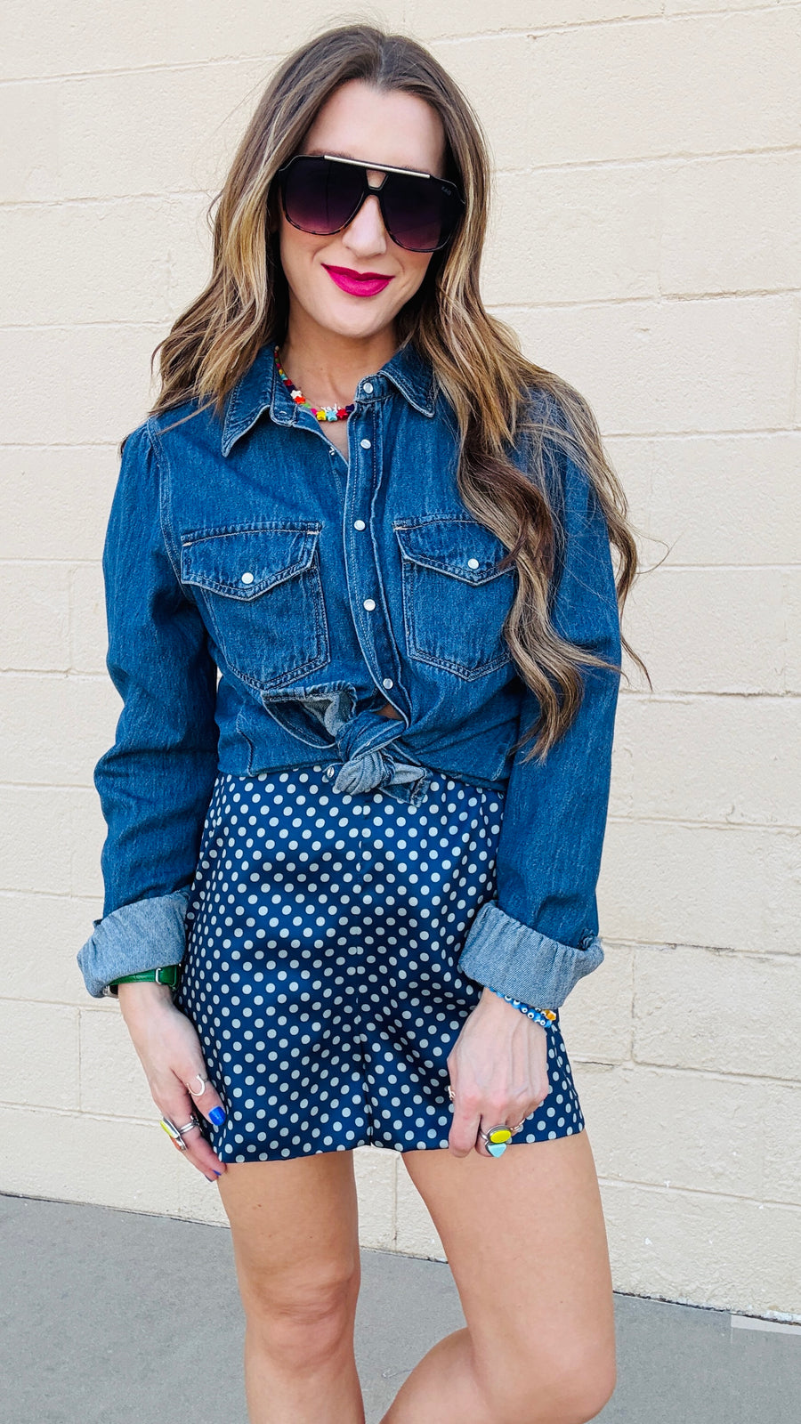Polka Dot Perfection Satin Shorts - Navy