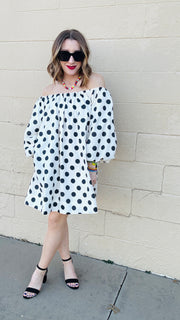 Playful Polka Dots Mini Dress- Cream & Black