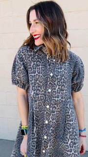 Chloe Leopard Print Denim Dress