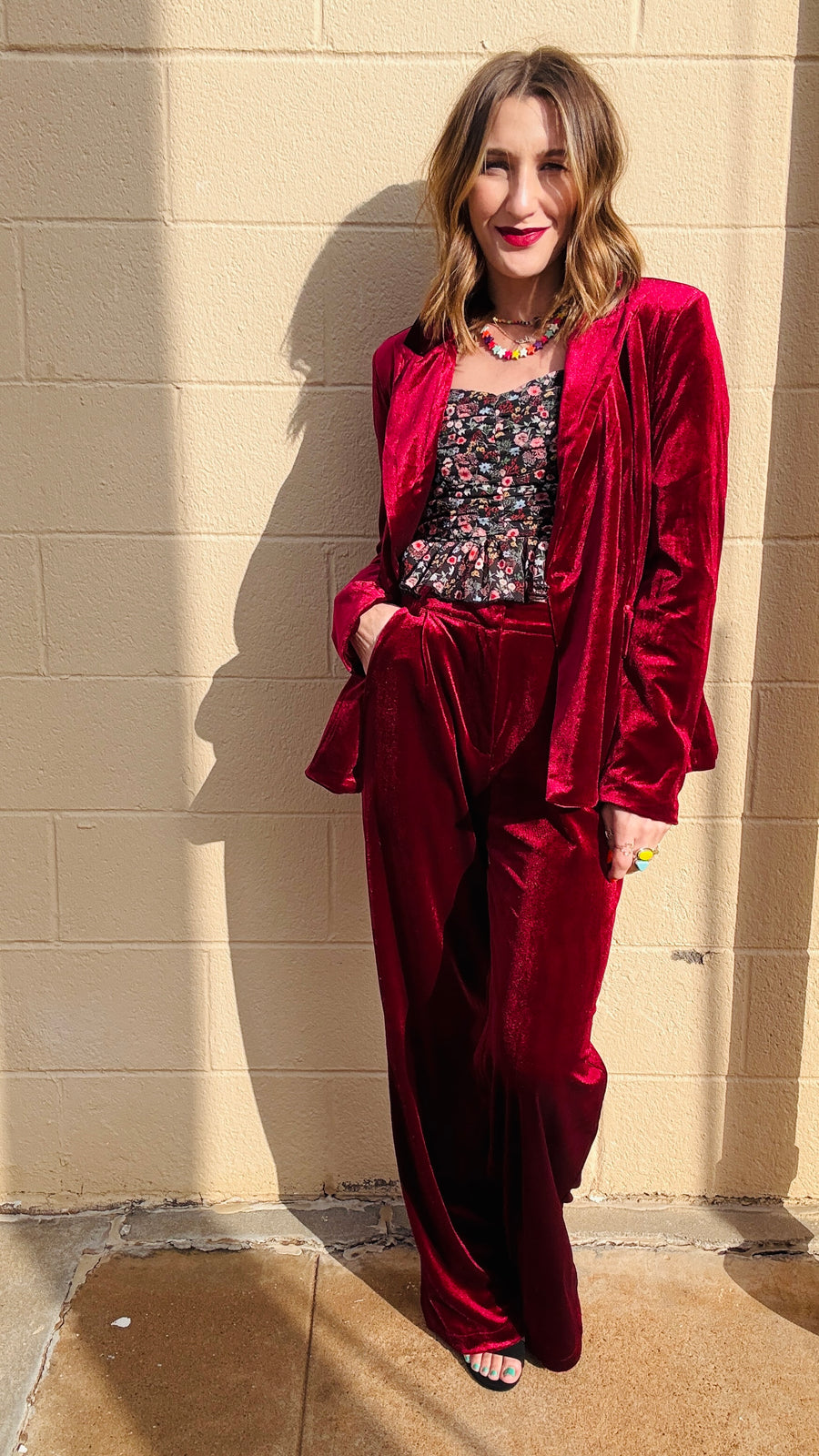 Velvet Glam Straight Leg Pants- Garnet