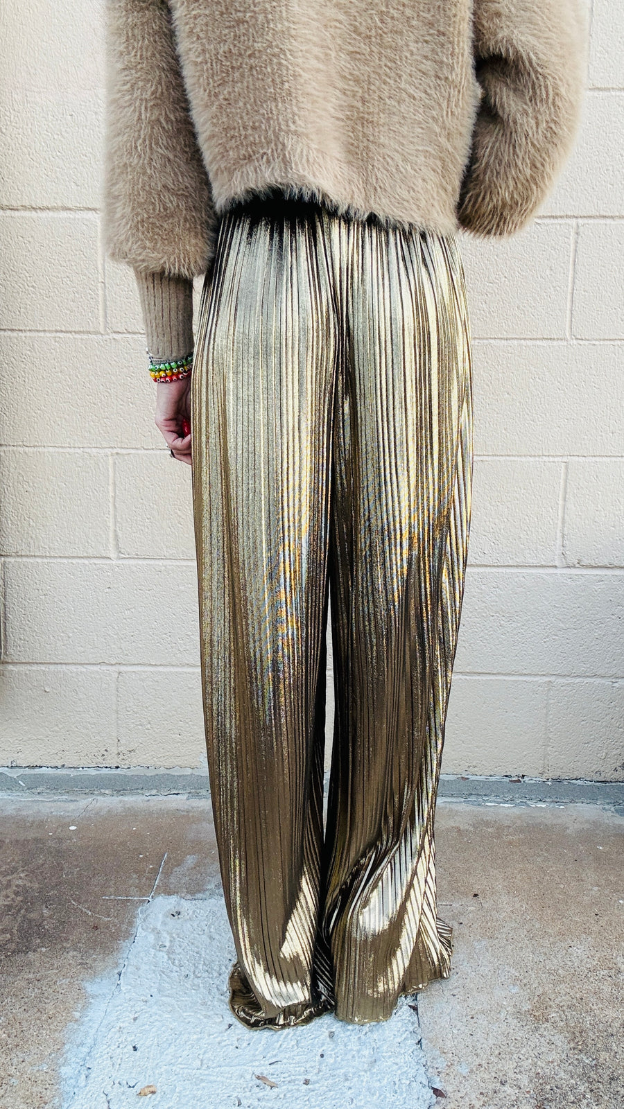 Disco Diva Metallic Wide Leg Pants- Gold