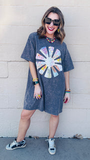 Sunshine Sweetie Patchwork T-Shirt Dress - Smoke