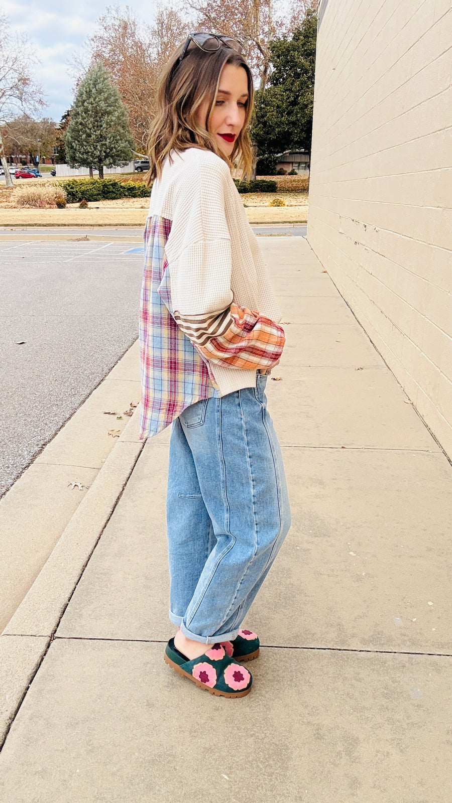 Pretty in Plaid Waffle Knit Top