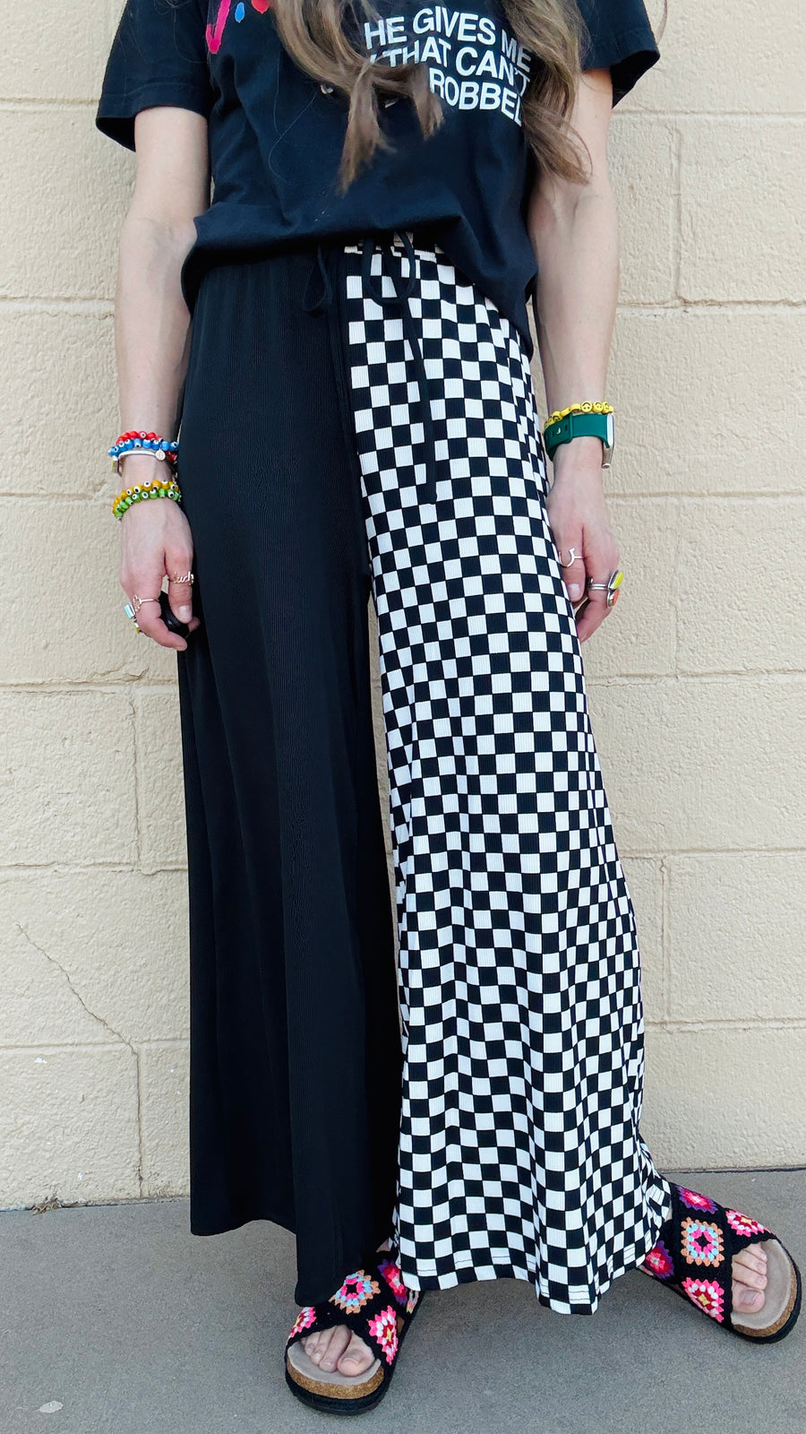 Checkmate Half & Half Pants- Black & White