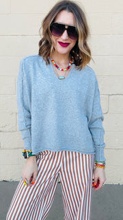 Favorite Exposed Seam Sweater- Heather Gray