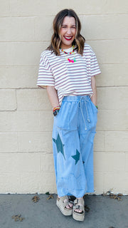 Superstar Distressed Patchwork Wide Leg Pants- Washed Denim