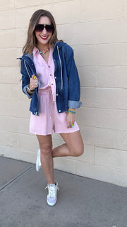 Oversized Raglan Sleeve Denim Jacket - Dark Wash