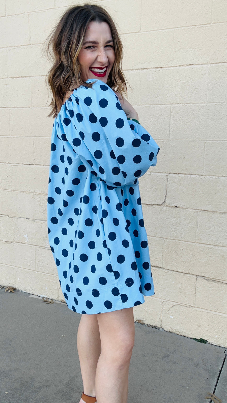 Playful Polka Dots Mini Dress- Chambray & Navy