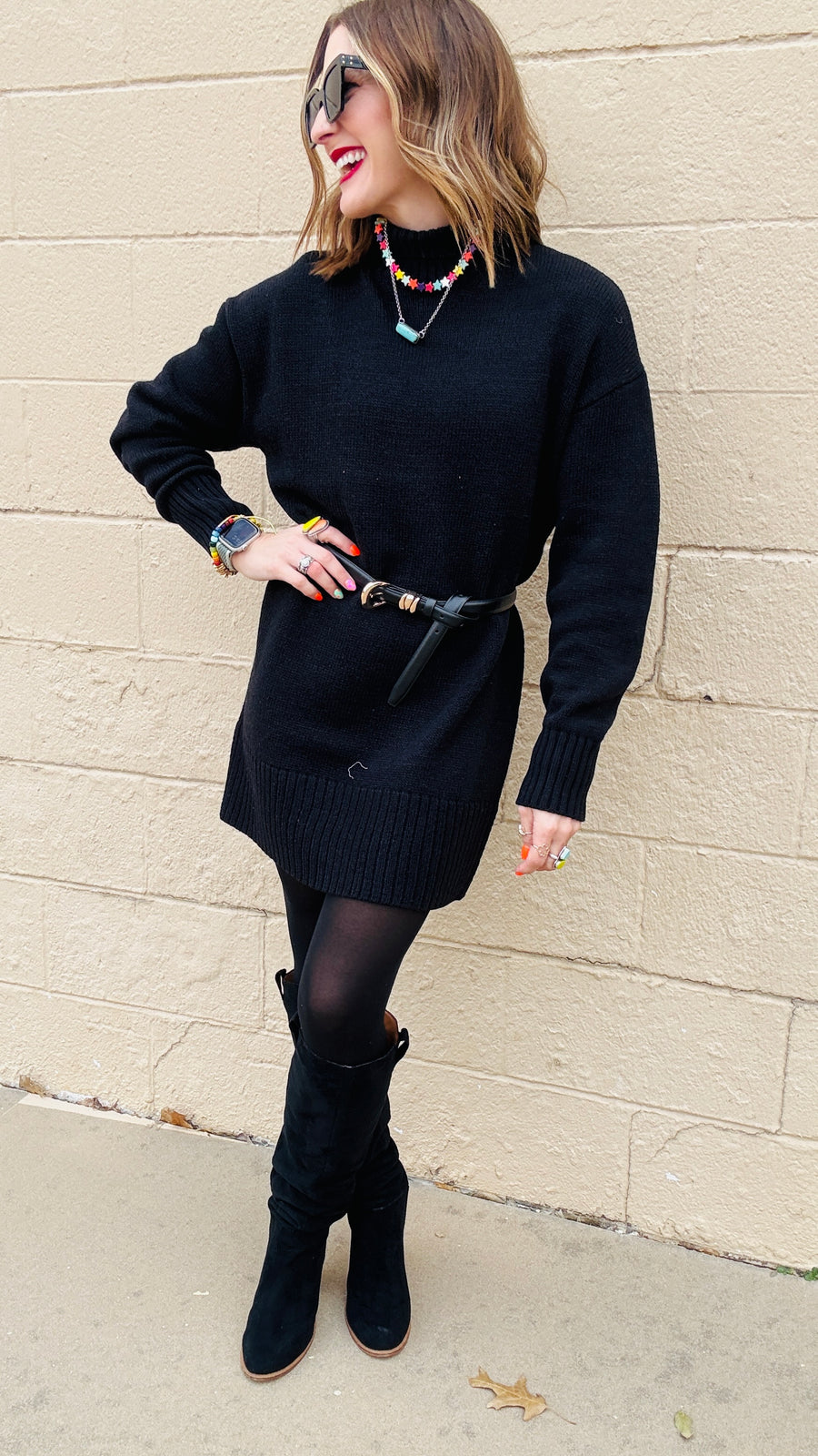 Libby Knit Sweater Dress- Black