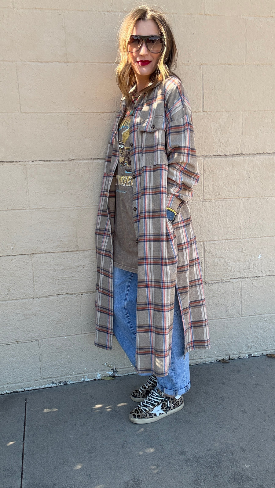 Chleo Flannel Duster- Mocha Mix