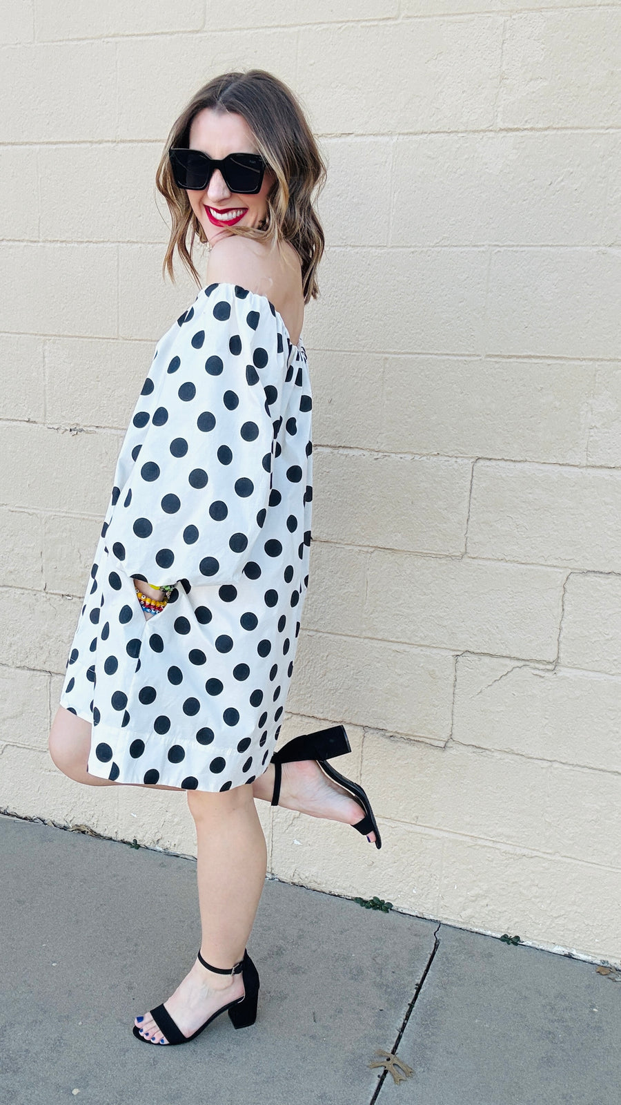 Playful Polka Dots Mini Dress- Cream & Black