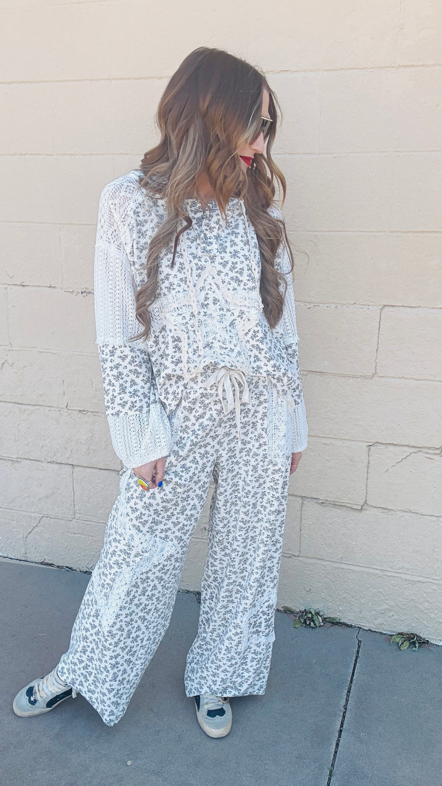 Ivory Blossom Lace Wide-Leg Pants