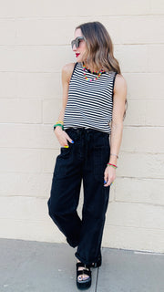 Elli Black & White Knit Striped Tank