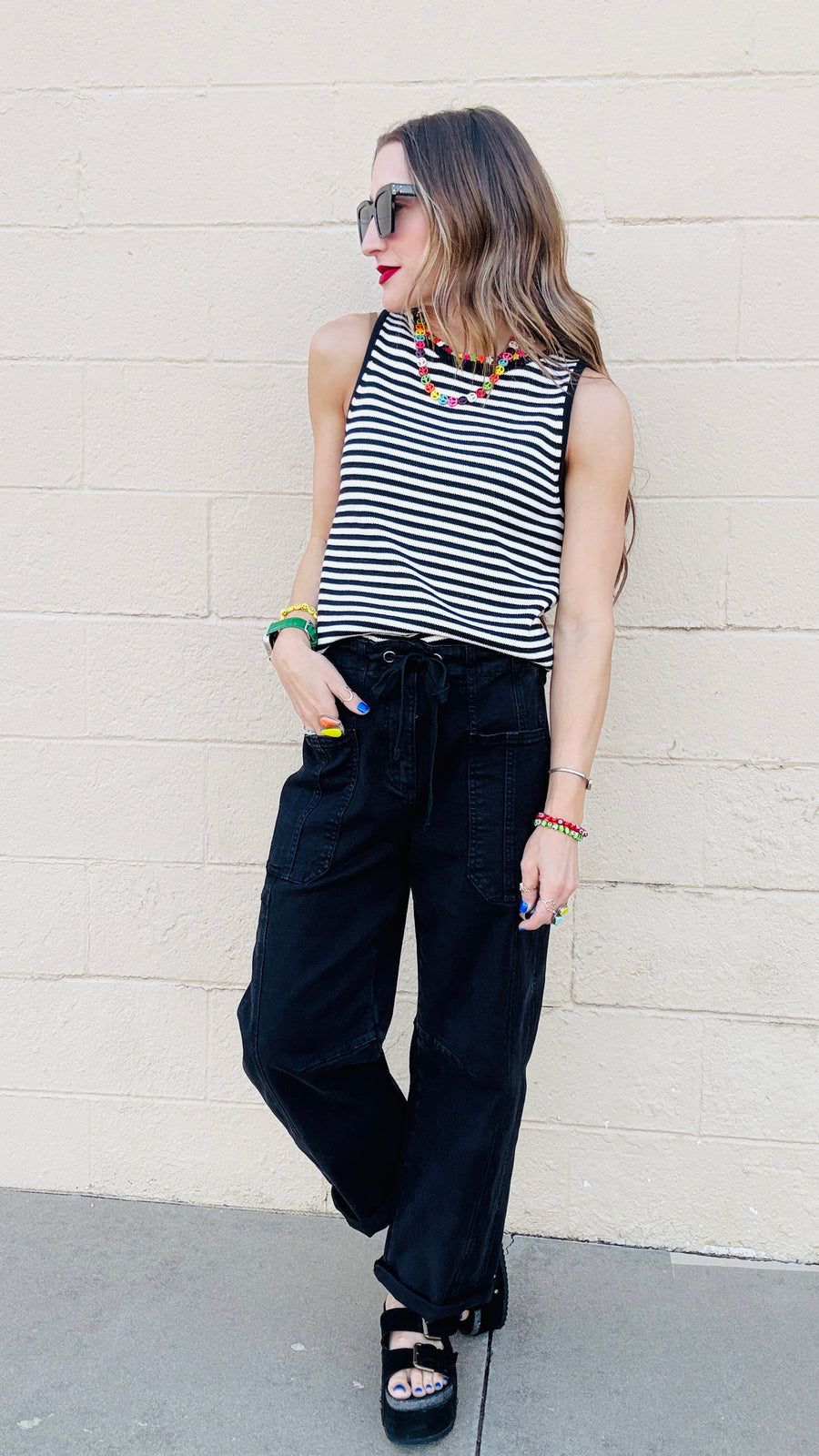 Elli Black & White Knit Striped Tank