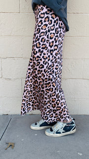 Cat Walk Leopard Print Midi Skirt- Pink