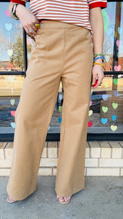 Class Act Twill Wide Leg Pants- Tan