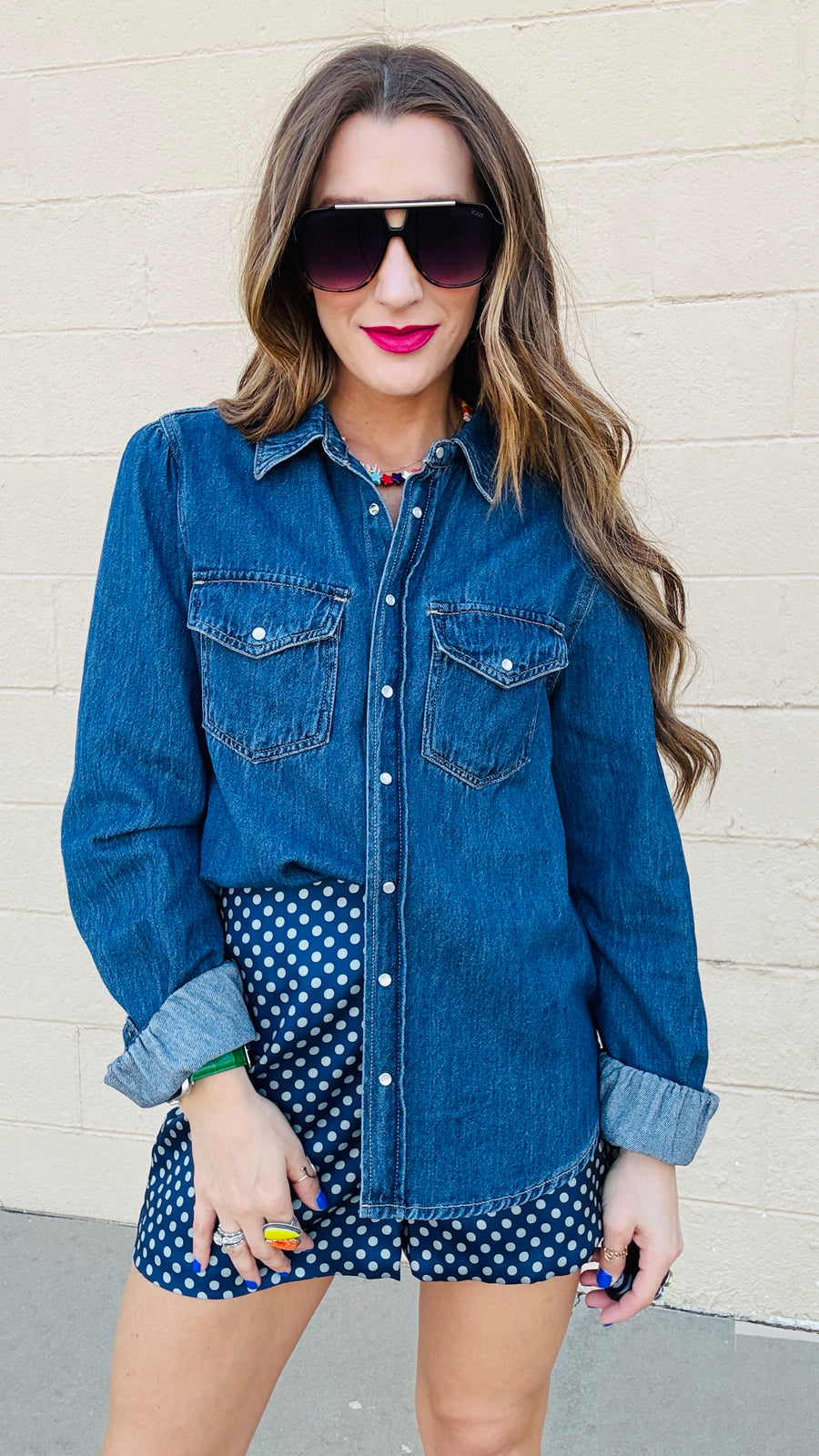 Polka Dot Perfection Satin Shorts - Navy