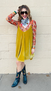 Gettin' Groovy Velvet Mini Dress- Mustard