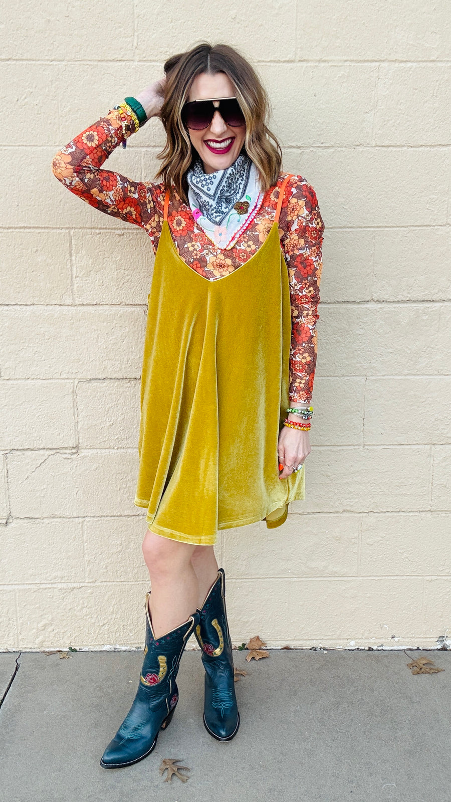 Gettin' Groovy Velvet Mini Dress- Mustard