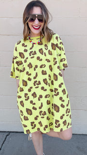 Emma leopard Print T-Shirt Dress- Neon Pineapple