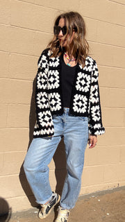 Anna Black & White Crochet Cropped Cardigan