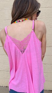 Lace Inset Dream Tank - Candy Pink